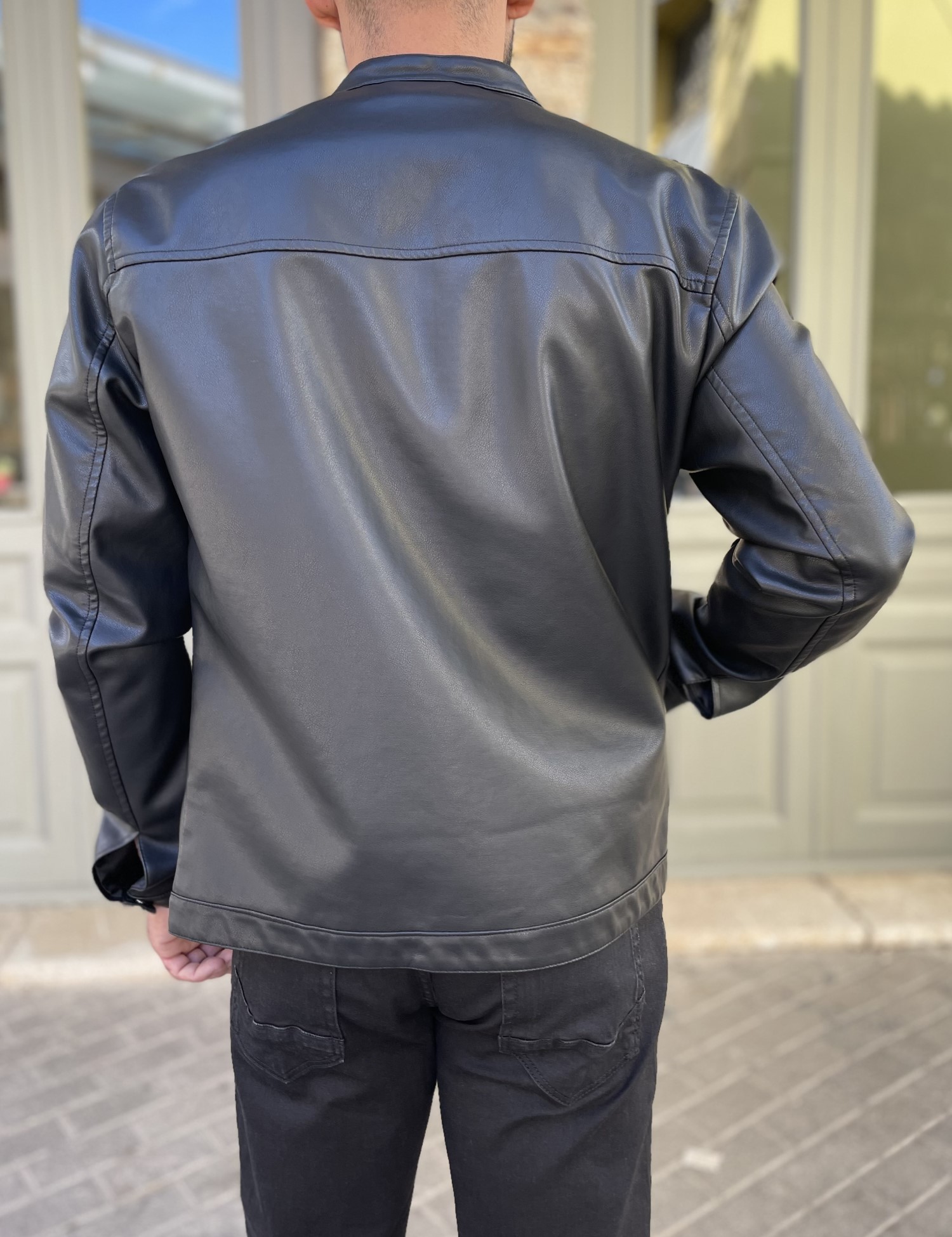 Bread and Buttons ανδρικό μαύρο Jacket από δερματίνη με μάο γιακά G12317 φωτογραφία